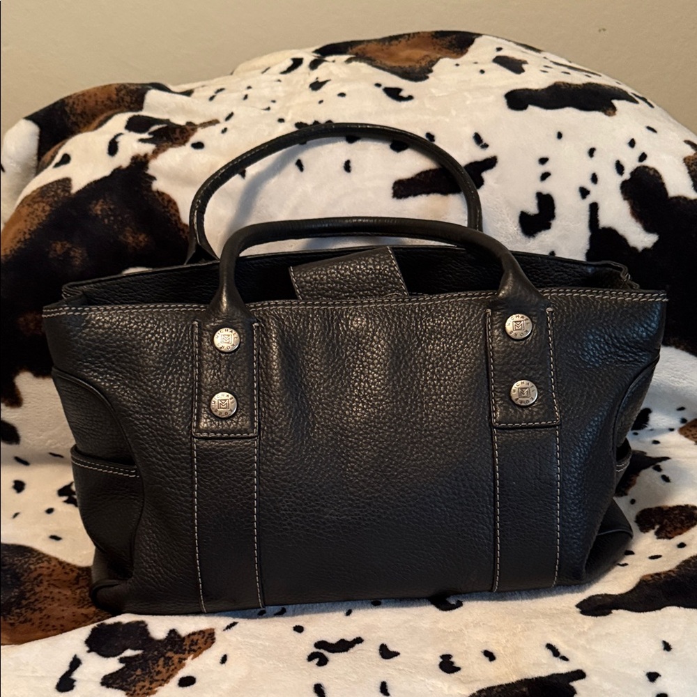 Michael kors Black Leather Handbag with Silver Accents